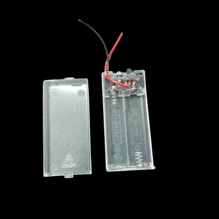 2 Cell Aa Battery Box Transparent Battery Holder With Switch And Cover Container