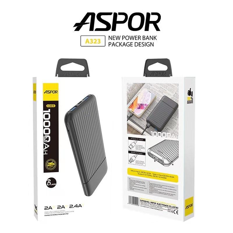 New ASPOR Power Bank 10000mAh Charging Fast With 2 USB Ports Battery Indicator Model A323