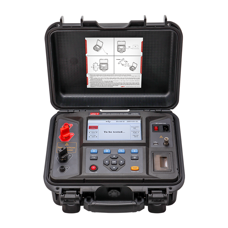 UNI-T UT625A 100A Low Resistance Ohmmeter – 0.1µΩ Resolution, 4-Wire Kelvin, Circuit-Breaker Contact Resistance, 7" LCD, Built-in Printer, USB, Micro-Ohmmeter